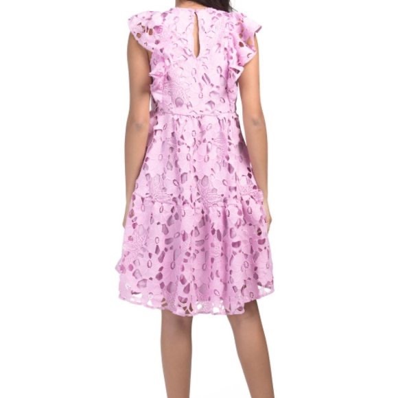 Crosby by Mollie Burch lavender lilac purple lace ruffle tiered mini dress small - Picture 2 of 9